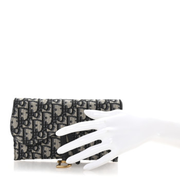 CHRISTIAN DIOR Oblique Saddle Chain Long Wallet Blue