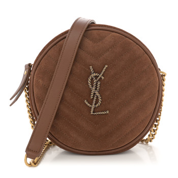 SAINT LAURENT Suede Calfskin Quilted Monogram Round Crossbody Bag Vintage Cork SAINT LAURENT Suede Calfskin Quilted Monogram Round Crossbody Bag Vintage Cork