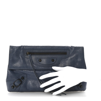 BALENCIAGA Agneau Classic Hardware Envelope Clutch Bleu Persan