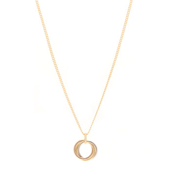 CARTIER 18K Pink Yellow White Gold Diamond Trinity Double Bead Chain Pendant Necklace