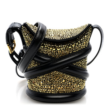 ALEXANDER MCQUEEN Calfskin Crystal Micro Curve Bucket Bag Black Gold ALEXANDER MCQUEEN Calfskin Crystal Micro Curve Bucket Bag Black Gold