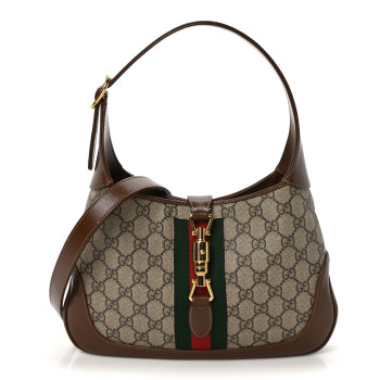 GUCCI GG Supreme Monogram Azalea Calfskin Web Small Jackie 1961 Hobo Beige Ebony Brown Sugar