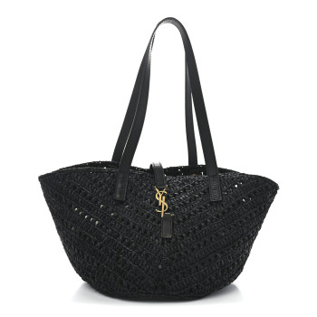 SAINT LAURENT Raffia Calfskin Small Panier Tote Black SAINT LAURENT Raffia Calfskin Small Panier Tote Black