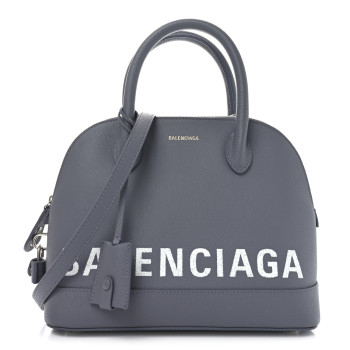 BALENCIAGA Signature Grained Calfskin Logo S Ville Top Handle Bag Gris Perle Fonce White