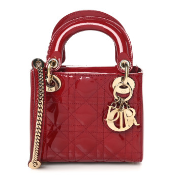CHRISTIAN DIOR Patent Cannage Mini Lady Dior Red