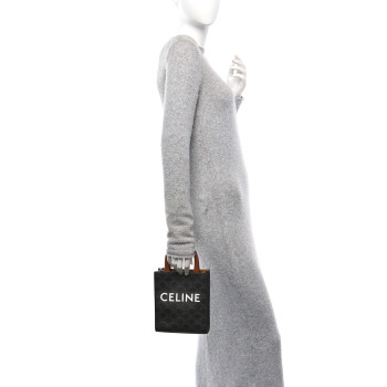 CELINE Triomphe Canvas Calfskin Mini Vertical Cabas Tan CELINE Triomphe Canvas Calfskin Mini Vertical Cabas Tan