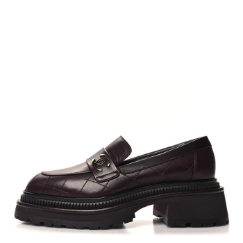 CHANEL Calfskin Quilted CC Mocassin Loafers 36 Dark Purple CHANEL Calfskin Quilted CC Mocassin Loafers 36 Dark Purple