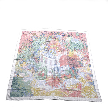 HERMES Cashmere Silk Faubourg Tropical Shawl 140 Gris Chine Rose HERMES Cashmere Silk Faubourg Tropical Shawl 140 Gris Chine Rose