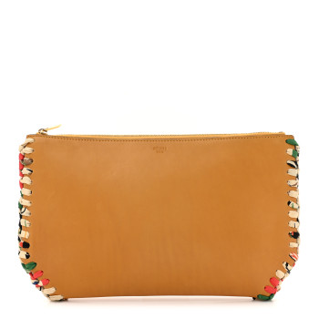 CELINE Lambskin Silk Trim Clutch Pouch Brown Multicolor CELINE Lambskin Silk Trim Clutch Pouch Brown Multicolor