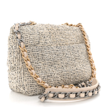 CHANEL Tweed Quilted Medium Chanel 19 Flap Ecru Black CHANEL Tweed Quilted Medium Chanel 19 Flap Ecru Black