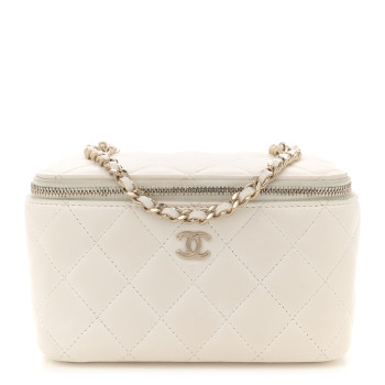 CHANEL Lambskin Quilted Enamel CC Pearl Crush Small Vanity Case With Chain White CHANEL Lambskin Quilted Enamel CC Pearl Crush Small Vanity Case With Chain White