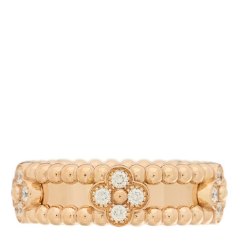 VAN CLEEF & ARPELS 18K Rose Gold Diamond Sweet Perlee Clovers Ring 51 5.75