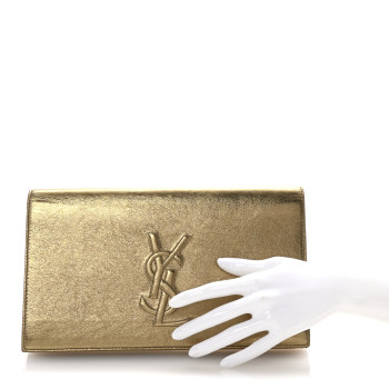 SAINT LAURENT Metallic Calfskin Monogram Large Belle De Jour Clutch Gold SAINT LAURENT Metallic Calfskin Monogram Large Belle De Jour Clutch Gold
