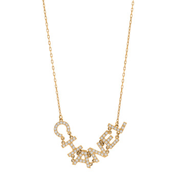 CHANEL Metal Crystal 90's Icon Logo Necklace Gold CHANEL Metal Crystal 90's Icon Logo Necklace Gold