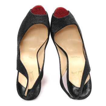 CHRISTIAN LOUBOUTIN Glitter Lady Peep Sling 150 Pumps 37.5 Black Red CHRISTIAN LOUBOUTIN Glitter Lady Peep Sling 150 Pumps 37.5 Black Red