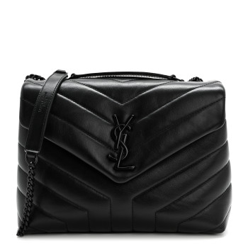 SAINT LAURENT Calfskin Y Quilted Monogram Monochrome Small Loulou Chain Satchel Black SAINT LAURENT Calfskin Y Quilted Monogram Monochrome Small Loulou Chain Satchel Black