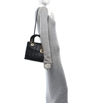 CHRISTIAN DIOR Lambskin Cannage Medium Lady Dior Black