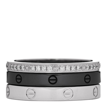 CARTIER 18K White Gold Diamond Ceramic LOVE Ring Set 53 6.25