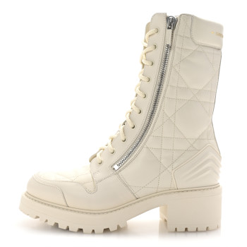 CHRISTIAN DIOR Calfskin Cannage D-Leader Ankle Boots 39.5 White