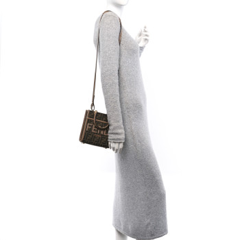 FENDI Fabric Jacquard Vitello Grace FF 1974 Logo Mini Sunshine Shopper Tobacco Moro Sand