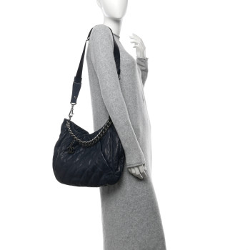 CHANEL Calfskin Coco Pleats Hobo Dark Blue CHANEL Calfskin Coco Pleats Hobo Dark Blue