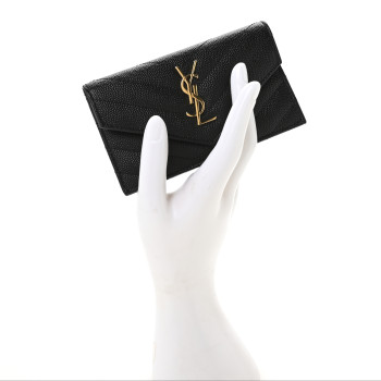 SAINT LAURENT Grain De Poudre Matelasse Chevron Monogram Compact Wallet Black SAINT LAURENT Grain De Poudre Matelasse Chevron Monogram Compact Wallet Black