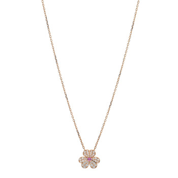 VAN CLEEF & ARPELS 18K Rose Gold Diamond Pink Sapphire Small Frivole Pendant Necklace