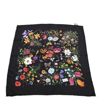 GUCCI Silk Twill Flora Beauty Square Scarf Black