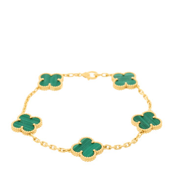 VAN CLEEF & ARPELS 18K Yellow Gold Malachite 5 Motifs Vintage Alhambra Bracelet