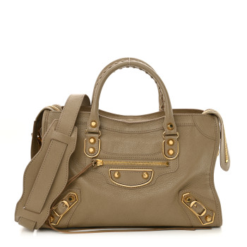 BALENCIAGA Chevre Gold Metallic Edge Hardware City Beige Latte