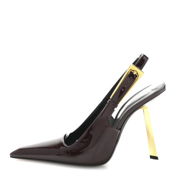 SAINT LAURENT Vernice Gloss Lee 110 Slingback Pumps 39 Marron Glace SAINT LAURENT Vernice Gloss Lee 110 Slingback Pumps 39 Marron Glace