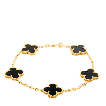 VAN CLEEF & ARPELS 18K Yellow Gold Black Onyx 5 Motifs Vintage Alhambra Bracelet
