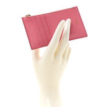 CELINE Grained Calfskin Zipped Card Holder Pink CELINE Grained Calfskin Zipped Card Holder Pink