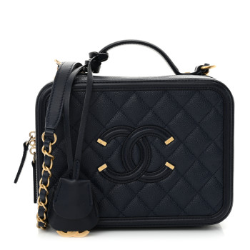 CHANEL Caviar Quilted Medium CC Filigree Vanity Case Navy