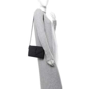 SAINT LAURENT Grain De Poudre Matelasse Chevron Monogram Monochrome Chain Wallet Black SAINT LAURENT Grain De Poudre Matelasse Chevron Monogram Monochrome Chain Wallet Black