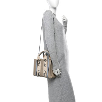 CHLOE Cotton Calfskin Small Woody Ribbon Tote With Strap Light Blue CHLOE Cotton Calfskin Small Woody Ribbon Tote With Strap Light Blue