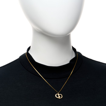 CHRISTIAN DIOR Metal Crystal CD Logo Pendant Necklace Gold