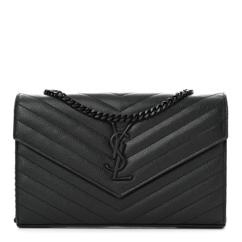 SAINT LAURENT Grain De Poudre Matelasse Chevron Monogram Monochrome Chain Wallet Black SAINT LAURENT Grain De Poudre Matelasse Chevron Monogram Monochrome Chain Wallet Black