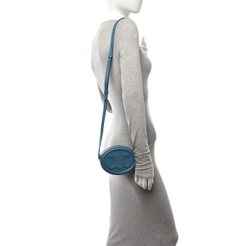 CELINE Smooth Calfskin Cuir Small Triomphe Oval Crossbody Purse Denim CELINE Smooth Calfskin Cuir Small Triomphe Oval Crossbody Purse Denim