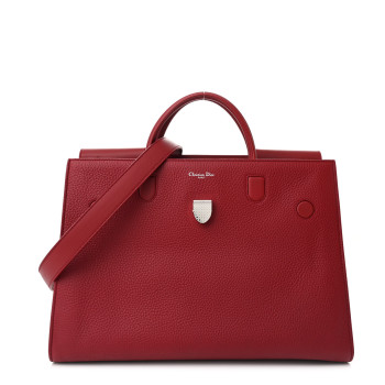 CHRISTIAN DIOR Grained Calfskin Large Diorever Flap Red