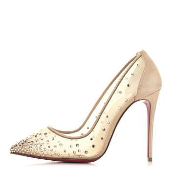 CHRISTIAN LOUBOUTIN Suede Silk Crystal Strass Follies 100 Pumps 36 Light Silk CHRISTIAN LOUBOUTIN Suede Silk Crystal Strass Follies 100 Pumps 36 Light Silk