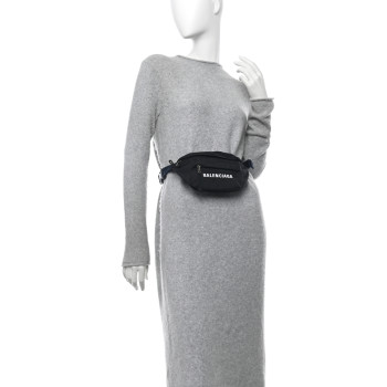 BALENCIAGA Sport Nylon Logo Embroidered Wheel Belt Bag Black White