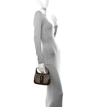 GUCCI GG Supreme Monogram Azalea Calfskin Web Mini Jackie 1961 Hobo Beige Ebony Brown Sugar