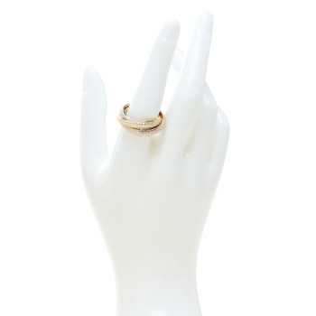 CARTIER 18K White Yellow Pink Gold Diamond MM Trinity Full Paved Ring 57 8
