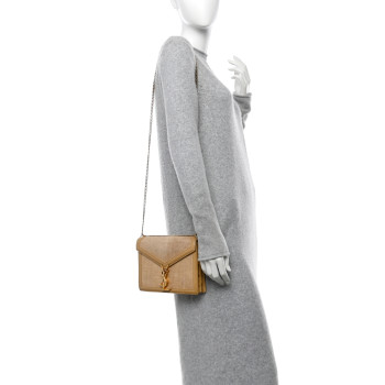 SAINT LAURENT Canvas Calfskin Classic Monogram Cassandra Clasp Bag Grege Brown Gold SAINT LAURENT Canvas Calfskin Classic Monogram Cassandra Clasp Bag Grege Brown Gold