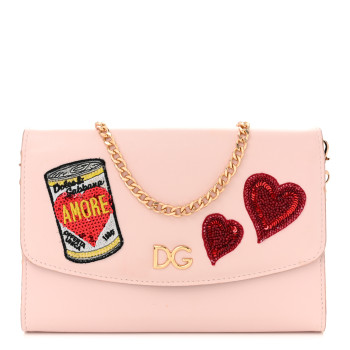 DOLCE & GABBANA Vitello Embroidered Amore Wallet On Chain Light Pink DOLCE & GABBANA Vitello Embroidered Amore Wallet On Chain Light Pink