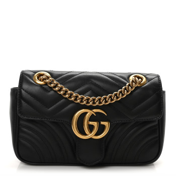 GUCCI Calfskin Matelasse Small GG Marmont Shoulder Bag Black