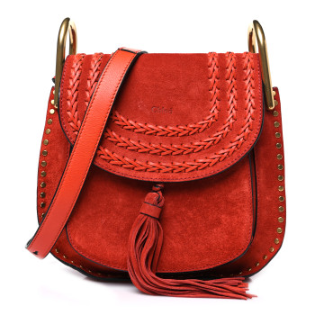 CHLOE Suede Calfskin Braided Mini Hudson Shoulder Bag Sepia Red CHLOE Suede Calfskin Braided Mini Hudson Shoulder Bag Sepia Red