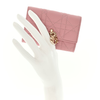 CHRISTIAN DIOR Lambskin Cannage Miss Dior Glycine Wallet Pink