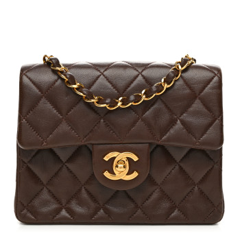 CHANEL Lambskin Quilted Mini Square Flap Bag Dark Brown CHANEL Lambskin Quilted Mini Square Flap Bag Dark Brown